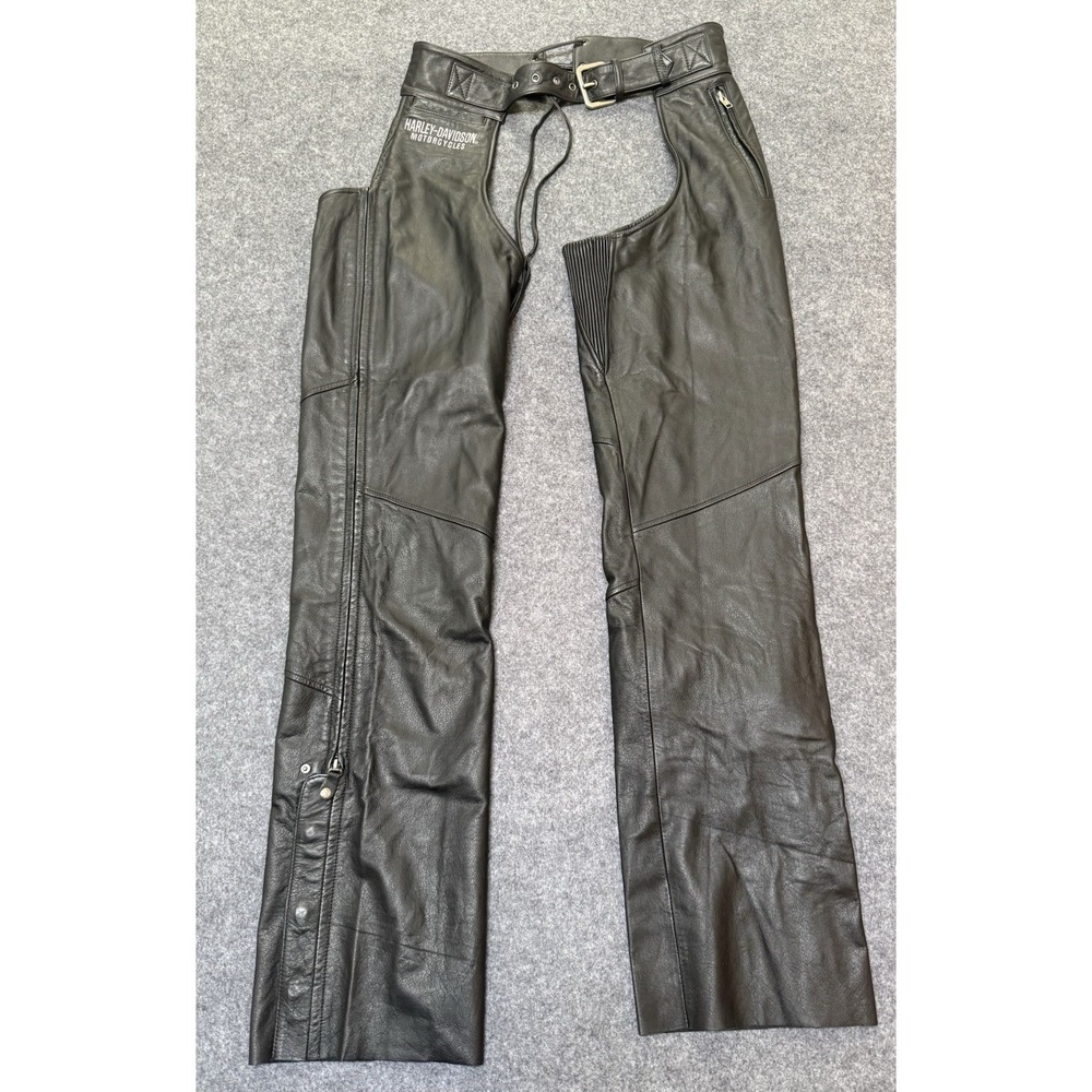 Harley Davidson Genuine Black Leather Chaps Women's Size Small Embroidered Logo
